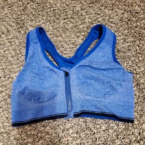 Blue Front Zip-Up Sports Bra